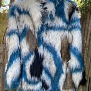 ADRIENNE LANDAU LYRIC CULTURE JANIS JOPLIN INSPIRED FAUX FUR COAT Sz XS